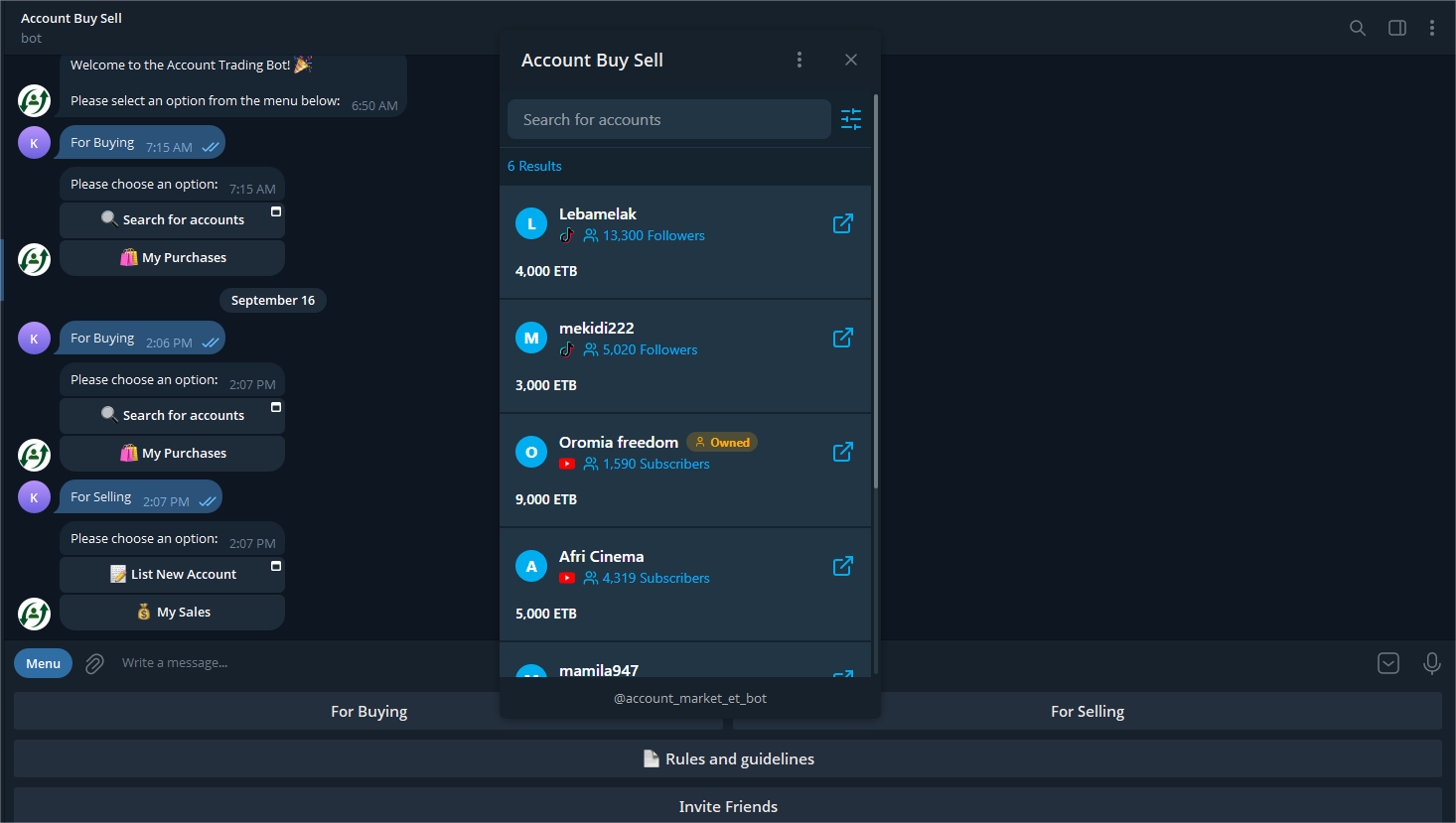 Account Buy Sell Telegram Bot